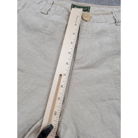Eddie Bauer Pants Womens 10 Beige Brown Crop 100% Linen Casual Beach Vacation - Picture 15 of 16